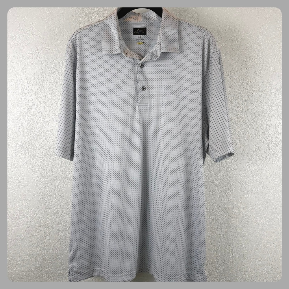 Greg Norman Mens L G‎ Golf Polo Shirt Gray Micro Dot Play Dry Short Sleeve